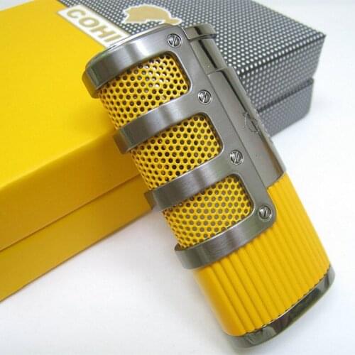 COHIBA Windproof Powerful Triple Torch Lighter BBQ Jet Gas Cigar Lighter Turbo Metal Kitchen Cigar Spray Gun Outdoor Gadgets Man