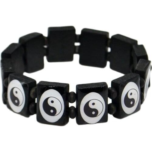 Tai Chi Yin Yang Wood Bracelet Wristband Chinese Traditional Taoist Symbols Amulet Fashion Jewelry