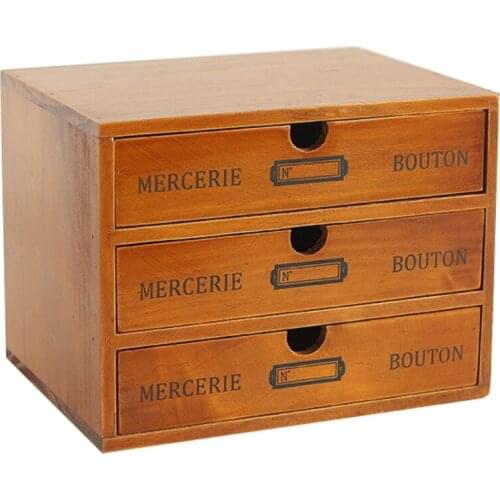 Wooden Retro 3 Layer Drawer Storage Box Vintage Desktop Divider Organizer Cosmetic Jewelry Rustic Shelf Cabinet Home