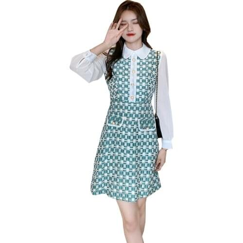 Elegant Pastel Splicing Chiffon Vestidos Retro Harajuku Trendy Ukraine Slim Waist Autumn New Style Plus Size Dress Women