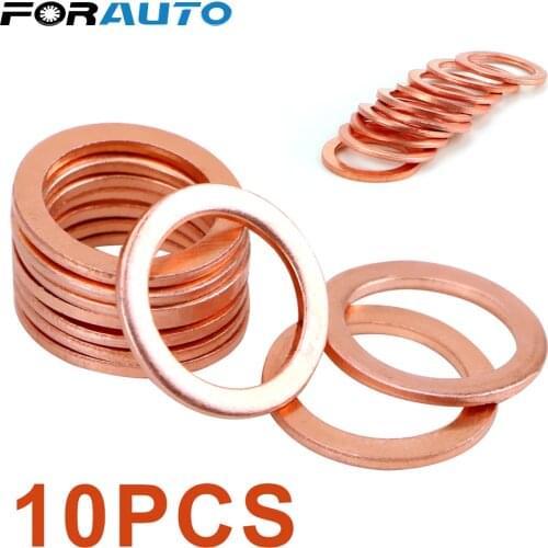 FORAUTO 10 Pieces/Set Solid Copper Crush Washers Sump Plug Oil Seal Tools for Car Truck Vehicle Fasteners Accessories 10*14*1mm