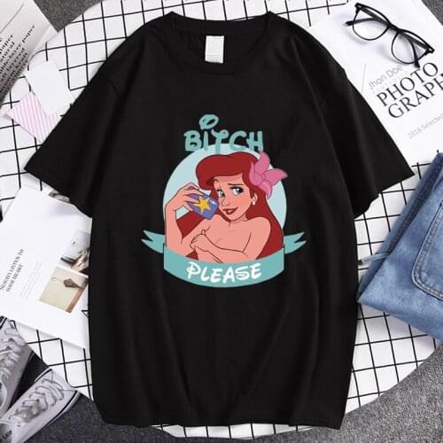 Bitch Princess Arielle Kawaii Womens Clothing Summer 2021 Men T Shirt Funny Woman T-shirts Cartoon Korean Woman Clothes Cotton