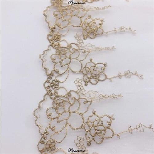2Yards Gold Thread Lace Mesh Embroidery Clothing Accessories 15.9cm Exquisite Large Flower Skirt Hat Trims Accessories