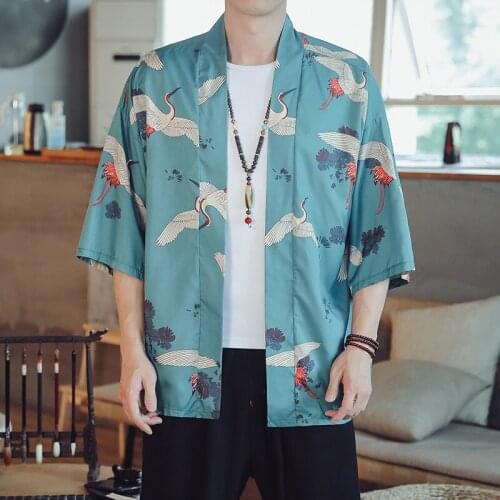 2021 Summer Chinese Style MenS Clothing Ice Silk Windbreaker Jacket Crane Thin Sunscreen Clothes Cool Short Sleeve Shirt KK3519