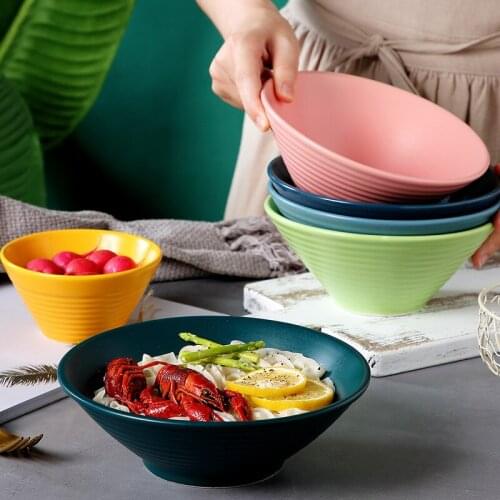Matte color glaze ceramic rice bowl rice bowl home restaurant tableware round pattern ramen bowl soup bowl noodle bowl