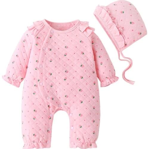 Cute Newborn Clothes Baby Girl Rompers White Pink Strawberry Print Pattern Baby Clothes 0-18 Months 2021