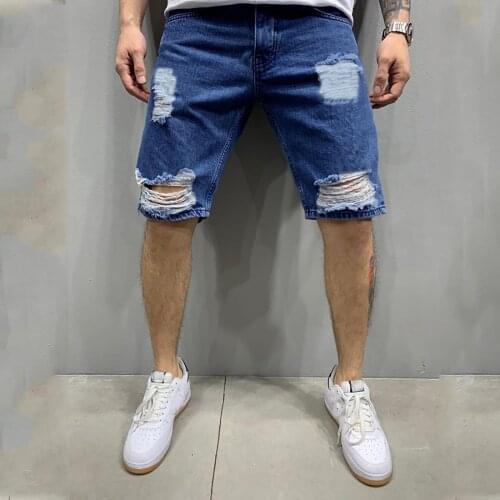 Men Ripped Short Jeans Brand Clothing Bermuda Cotton Shorts Breathable Denim Shorts Male Destroyed Skinny Hole Short Jeans#G3