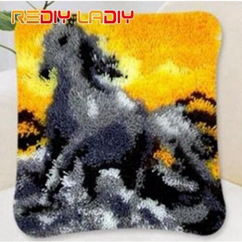 Latch Hook Cushion Cartoon Stitch Pillow Case Acrylic Yarn Sofa Pillow Printed Color Canvas Crochet Cushion Cover Arts & Crafts