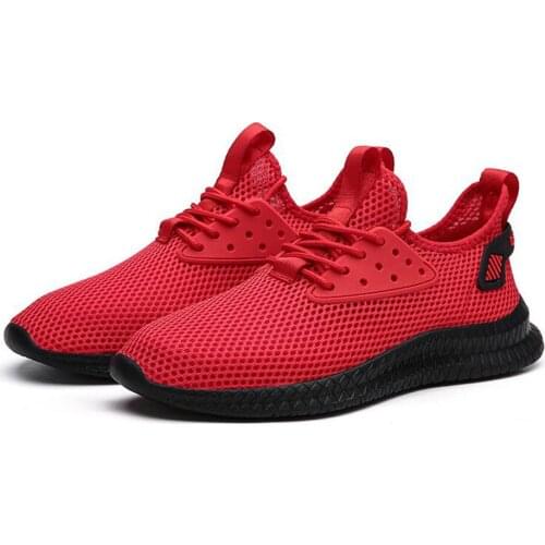 2021 New Black/Red Men Walking-Shoes Casual Sneakers Mens Running Shoes Wear-Resistant Comfortable Breathable Mesh Sports Shoes