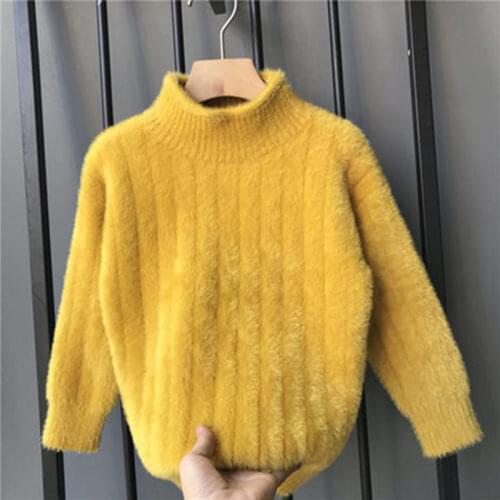 New Solid Pullover Knitting Kids Sweaters Spring Winter Baby Boys Girls Warm Tops Thicken Bottoming Children Clothes High Qualit