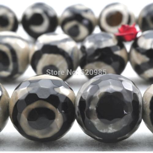 Wholesale Natural Stone Faceted Black Spot Tibetan Mystical Old Agata Eye stone Beads 6 8 10 12mm