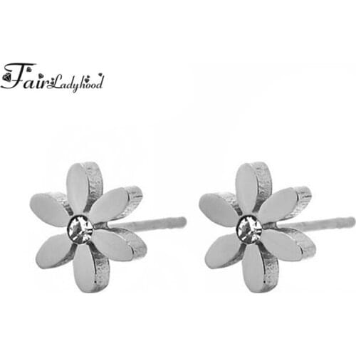 FairLadyHood Wholesale Stud Earrings For Women Girls Stainless Steel Stud Earrings Flower Shape Earrings Womens Jewelry Gift