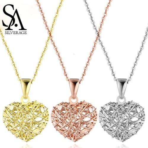 SA SILVERAGE Pendant Necklaces Gold Necklace 18K Rose Gold/White Gold/Yellow Gold Heart Shape Wind 18K Necklaces Women Rose Gold