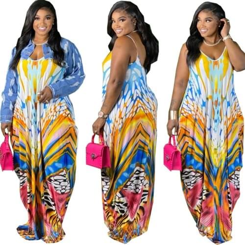 Tie Dye Printed Dresses for Women 2021 Sleeveless Camisole Long Dress Loose Boho Beach Holiday Dress Casual Robe Femme Sundress