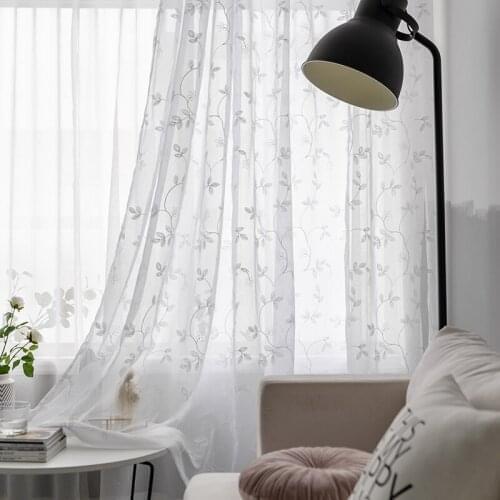 Simple White Tulle Curtain Embroidered Gauze Cloth Voile Curtains For Living Room Bedroom Livingroom