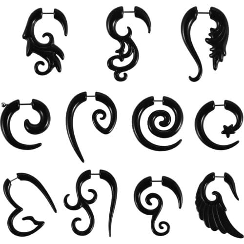 2Pcs Black Acrylic Fake Spiral Ear Taper Plugs Tunnels 6mm Ear Stretchers Gauges Expanders Earring Piercing Body Jewelry