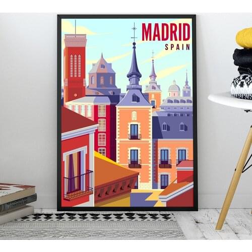 Nordic World Famous Tourist Locations Barcelona, Spain, Madrid, Art Posters, Retro Murals, Canvas Paintings, Family Living Room