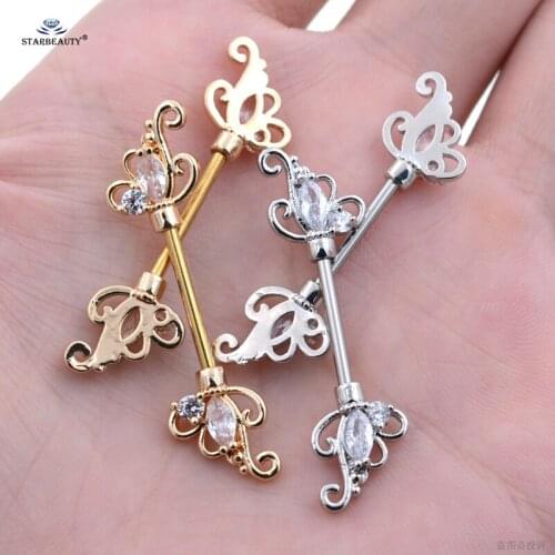 Starbeauty 2pcs 14G Barbell Flower Sex Nipple Ring Helix Piercing Earring Nipple Piercing Bijoux Stainless Steel Jewelry Pircing