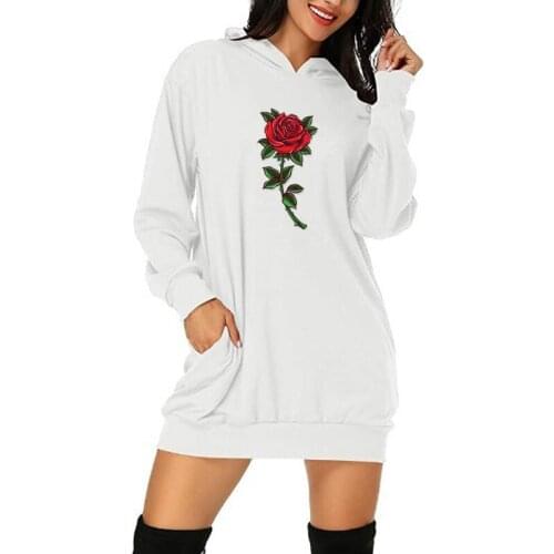 Streetwear Ladies Rose Fashion Print Pullover Hoodies Oversized Harajuku Style Hoodie Plus Size Winter Sweatshirt Korean Dress
