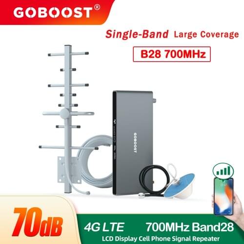GOBOOST Signal Booster 4g Cellular Signal Repeater B28 LTE 700 Mhz Network Amplifier 70db 3g 4g Mobile Phone Antenna A Full Kit