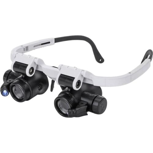 9892H-1 Head-Mounted 8X 15X 23X 2LED Magnifier Double Eye Glasses Loupe Lens Jeweler Watch Repair Measurement With LED Lamp
