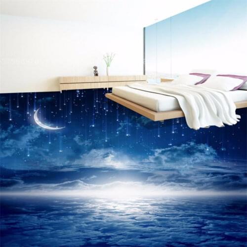 Custom 3D Floor Tiles Mural Wallpaper Night sky vinyl flooring self adhesive vinyl rolls waterproof pvc floor Living room