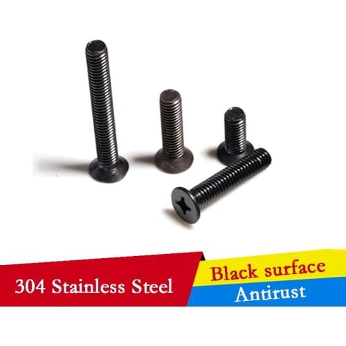 304 Stainless Steel Black Phillips Cross Recessed Flat Head Machine Screw Metric Thread Countersunk Bolt M3 M4 M5 M6 M8