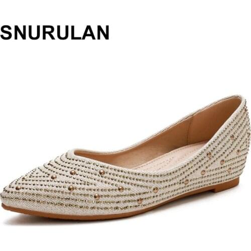 SNURULAN Summer Flat Women Shoes 2021 Pointed Toe Slip On Loafer Bling Peas Shoes Light Casual Office Shoes Plus Size Zapatillas