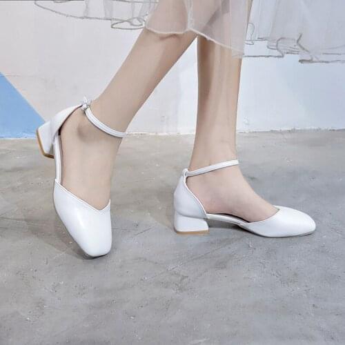 2021 Zapatos Mujer Women Pumps Ankle Strap Thick Square Heel Shoes Square Toe Mid Heels Dress Work Comfortable Ladies 5cm Green