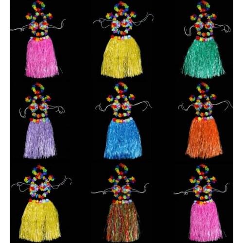 Hawaii Flower Lei Headband Garland Wreath Hula Grass Skirt Set Beach Tropical Party home decor wedding birthday