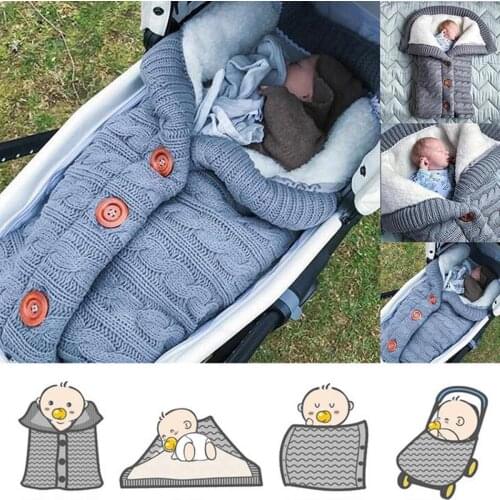 100% Cotton Winter Knitted Sleeping Bag Envelopes Winter Childrens Baby Stroller Sleeping Bag Stroller Button Sleeping Bag