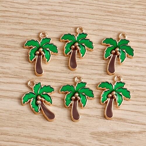 10pcs 15*20mm Enamel Coconut Palm Tree Charms for Jewelry Making Alloy Plant Charms for Necklaces Pendants Bracelets Accessories