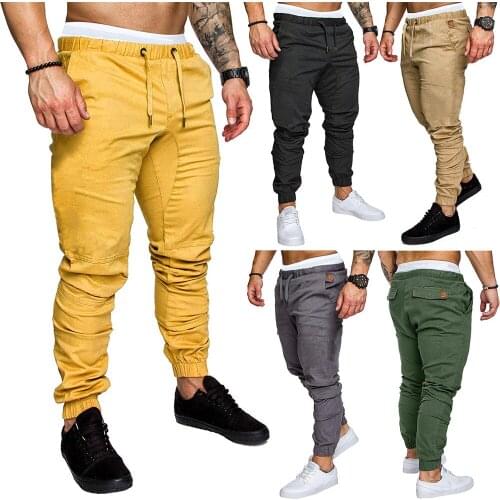 2019 New Mens Four Seasons Version Solid Color Casual Tether Elastic Sports Pants Trousers