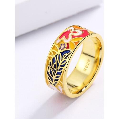 2021 High Quality Exquisite Handmade Blue Purple Epoxy Enamel 18k Gold Ring Ladies Birthday Party Jewelry Gift