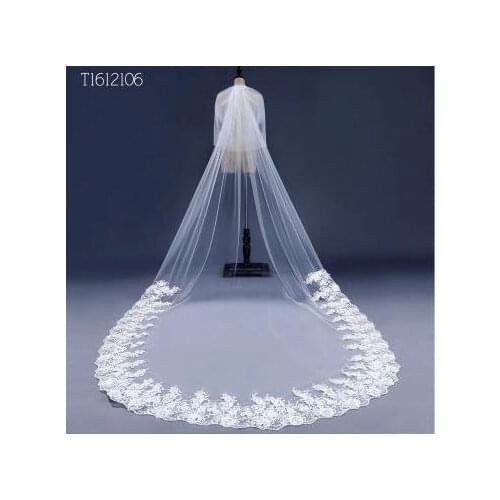 3*3 Meter White Ivory Cathedral Wedding Veils Long Lace Edge Bridal Veil Wedding Accessories Mantilla Wedding Veil EE2106