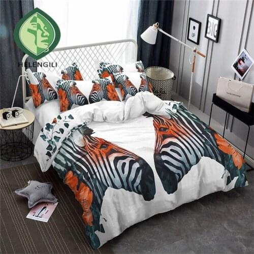 HELENGILI 3D Bedding Set zebra Print Duvet cover set lifelike bedclothes with pillowcase bed set home Textiles #BM-01