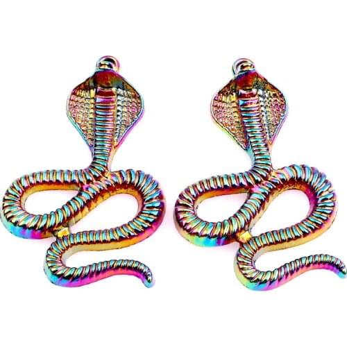 5pcs/lot Rainbow Color Zinc Alloy Animal Snake Cobra Pendant Charms fit Necklace Halloween Christmas pendant womens Men jewelry