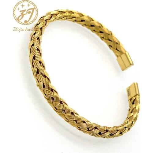 Zhijia Bracelet Stainless Steel Twist Cuff Bangle Wrist Accessories Gold Sliver Color Men/Women Gift Jewelry Pulseira Braslet
