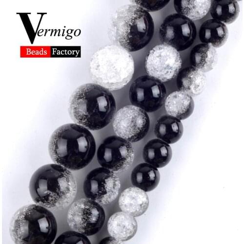 Black White Snow Cracked Crystal Gem DIY Necklace Bracelet For Jewelry Making Wholesale Round Loose Spacer Beads 6mm-12mm 15"