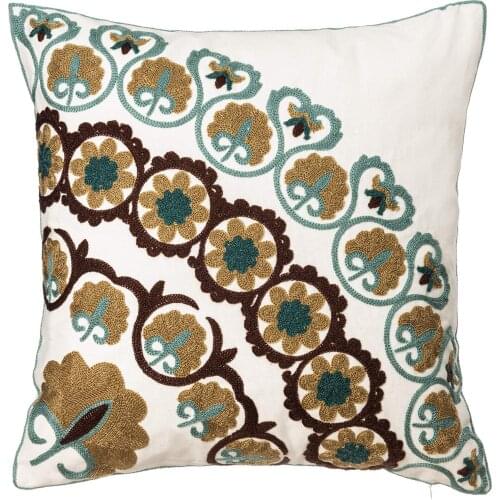 QIBON Embroidery Decorative Pillow Cover 18 x18inch Exquisite Cotton Cushion Cover Modern Plant Floral Patterns Decor Couch Home