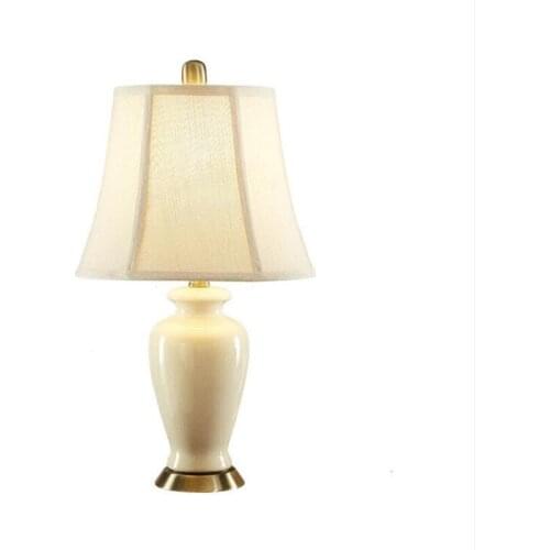 European Simple Handmade White Ceramic Fabric Led E27 Table Lamp for Living Room Bedroom Study Deco H 55cm AC 80-265V 1637
