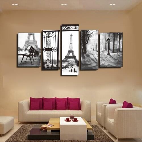 European Famous Black White Building Wall Pictures Prints On Paris Eiffel Tower Modern Paintings Home Decor 5Pcs/Unframed