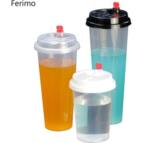 Ferimo 100pcs Plastic cup disposable cup milk tea drink juice packing cup transparent packaging kitchen storage box
