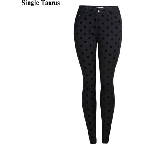 Flocking Dot Slim Black Fashion Cowboy Skinny Jeans Streetwear Women Clothing Push Up Pantalon Jean Femme Denim Trousers 2021
