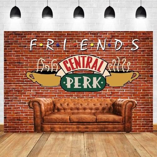 Red Brick Wall Backdrop Central Perk Friends Theme Birthday Party Sofa Coffee Shop Photography Background Photo Studio