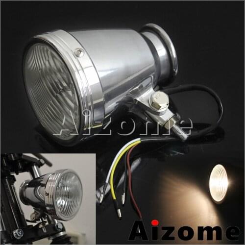 12V Chrome Motorcycle Retro Headlight 4" Aluminum H4 Bulbs Front Lights for Harley Chopper Bobber Cafe Racer Custom Headlamp