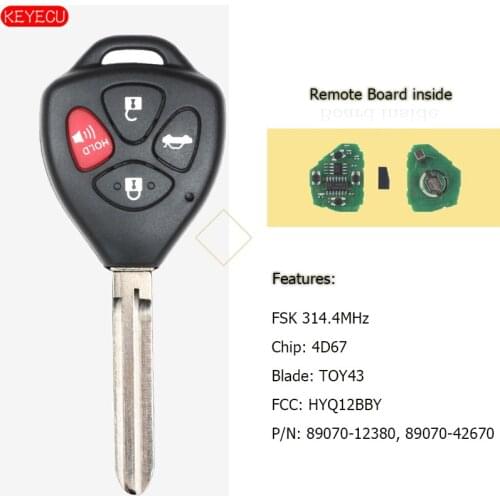 KEYECU Remote Key 4B Fob Replacement for Toyota Camry Sedan 2007-2010 HYQ12BBY - 4D67 P/N: 89070-12360