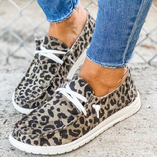 Women Sneakers Canvas Shoes Solid Leopard Breathable Casual Sneakers Woman Flats Spring Lace Up Round Toe Women Flat Shoes