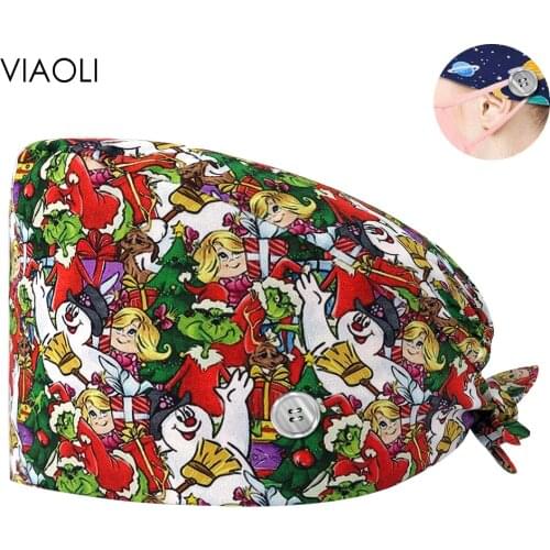 Laboratory Nursing Beauty Salon Doctor Nurse Scrubs Caps Printing Doctor Adjustable Women and Men Operating Work Medical Hats