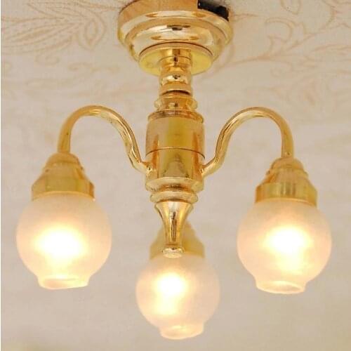 1:12 Dollhouse Miniature Electric Chandelier 3 Arm Lamp Ceiling Light Furniture Living Room Decoration Doll House Accessories